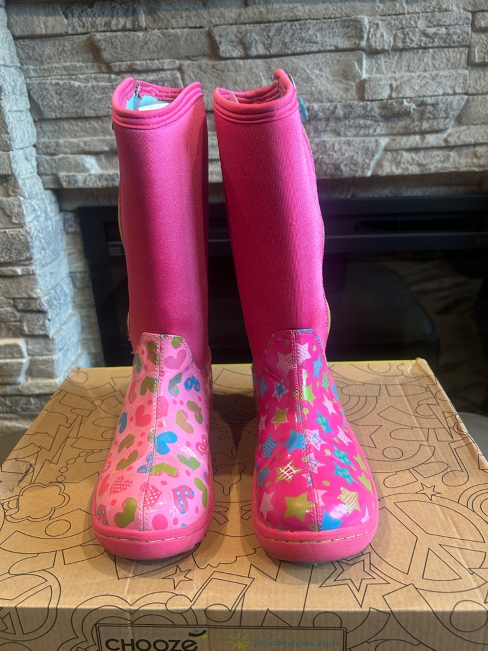 Chooze Bright Pink Kids' Patterned Rain Boots